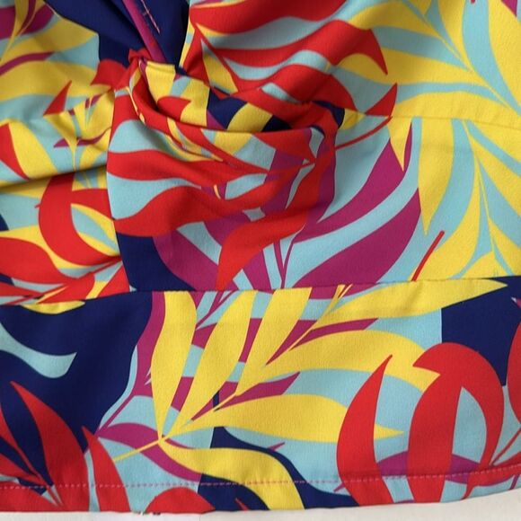 NEW Twist Knot Multicolor Leaf Print Sweethear Neckline Puff SleeveCrop Top Sz L - Picture 6 of 11